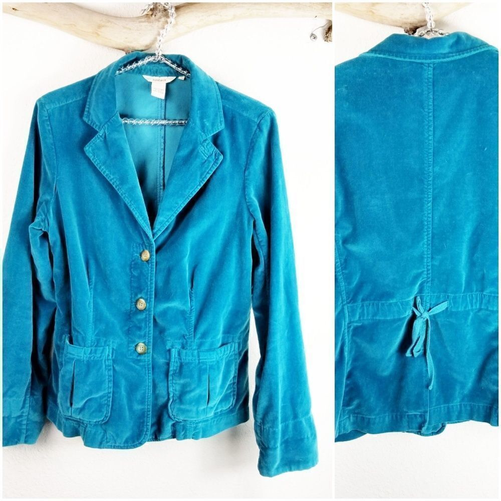 SUNDANCE teal cotton velvet blazer with tie back